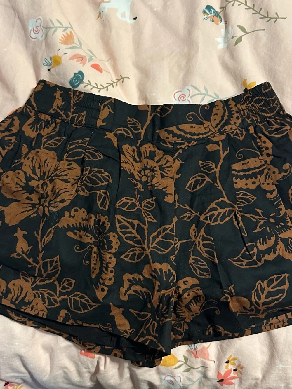 Janie and Jack Black Shorts with Brown Floral Print